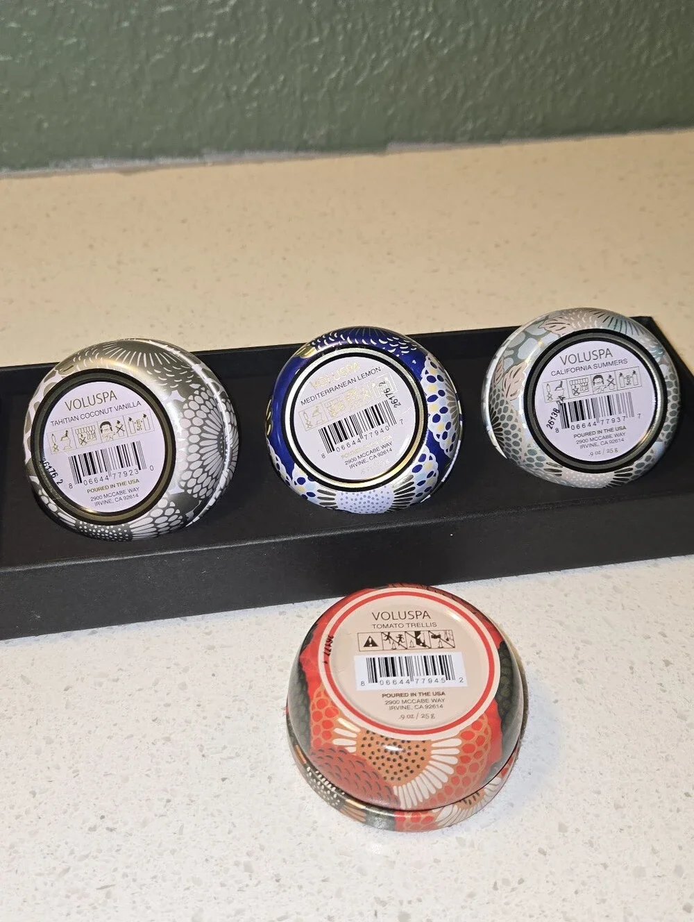 Voluspa Petite Tin Gift Set Of Four TOMATO Tin Plus TRIO